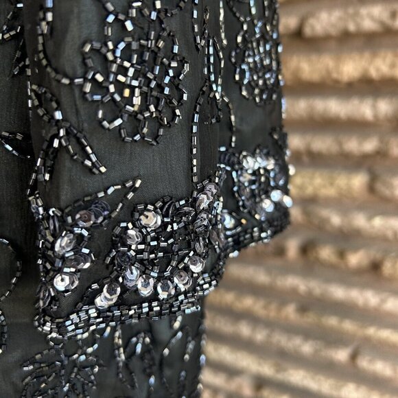 Papell Boutique Evening Navy Blue Beaded 100% Silk Size Medium - Picture 8 of 9